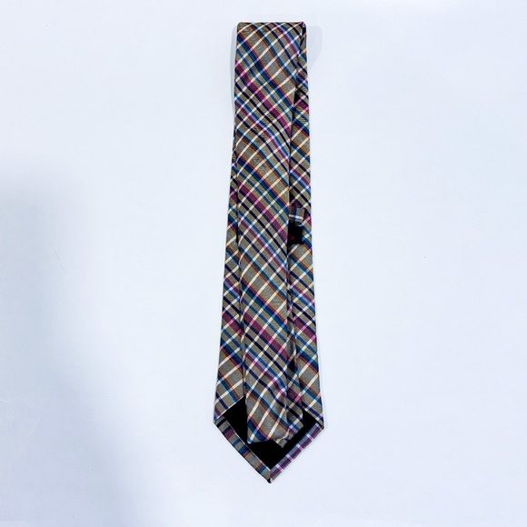 ROOSTER Pink and yellow plaid silk tie | Classic pattern * - Picture 5 of 5